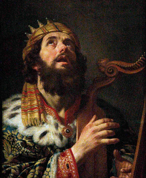 Król Dawid gra na harfie